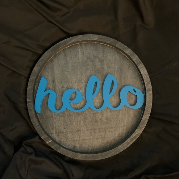 Wall Decor | Blue Hello Wooden Wall Signdoor Sign | Poshmark